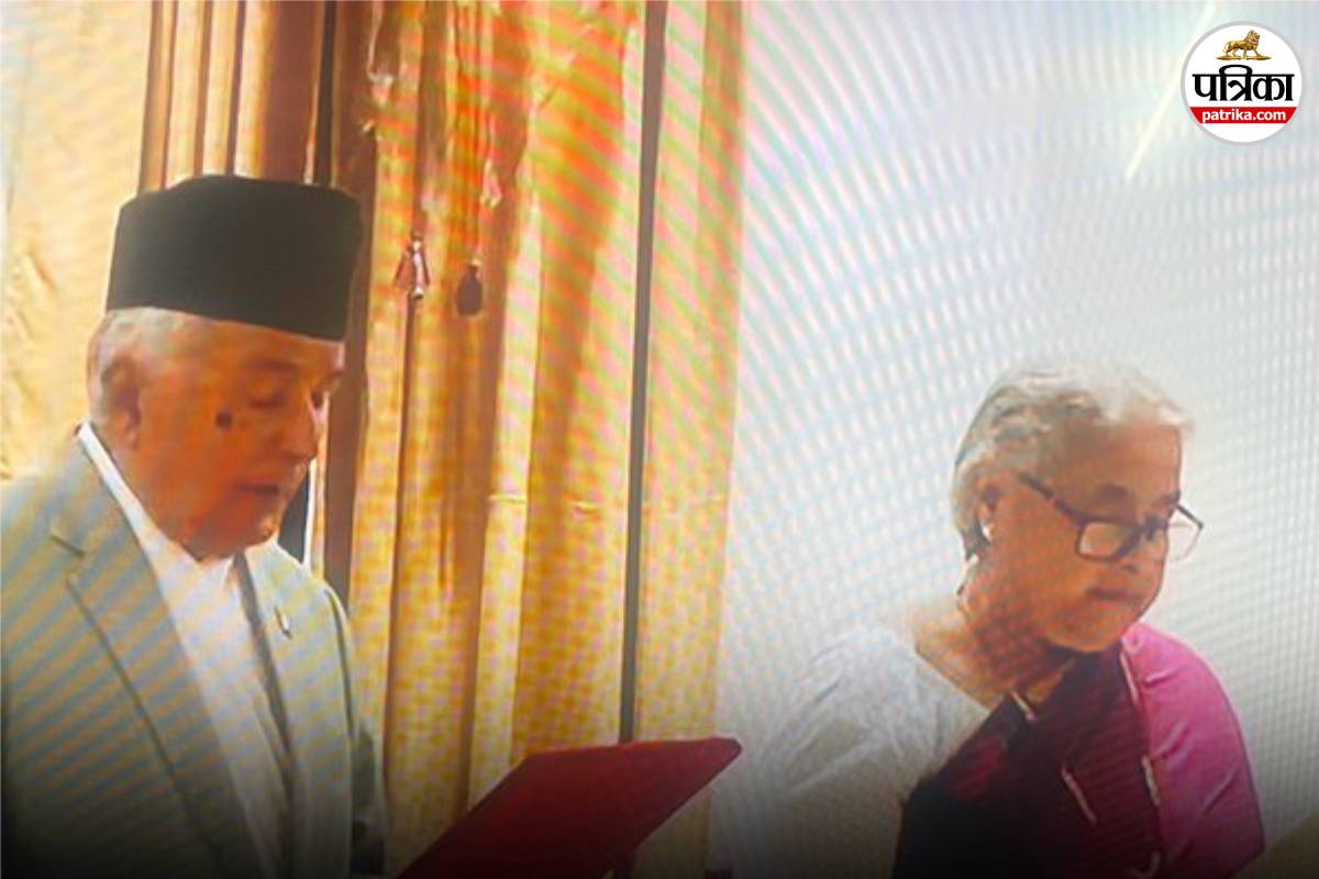 Nepal's President administering the oath to Sushila Karki as interim PM. Photo: X Handle No Next Question