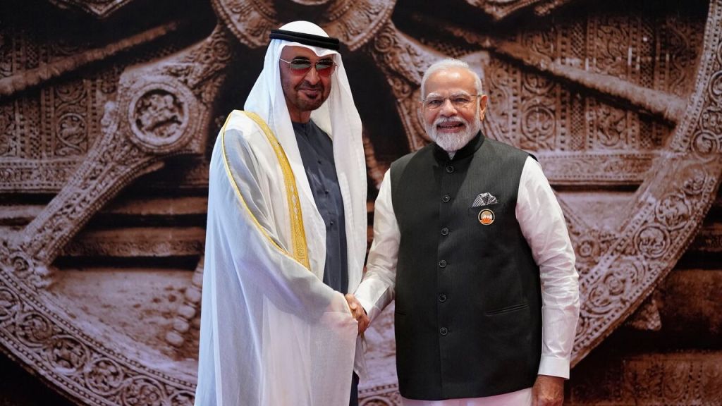 Indian Prime Minister Narendra Modi with UAE President Mohammed bin Zayed Al Nahyan