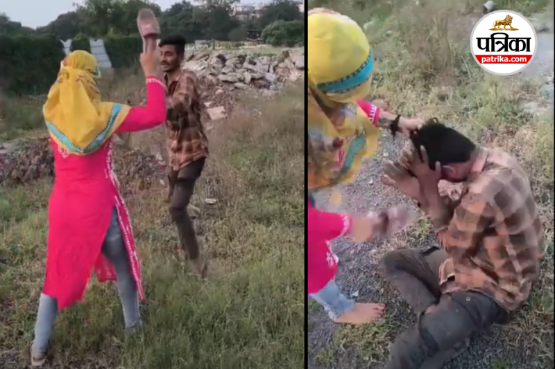 girl beat man with slipper