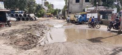 potholes on the road