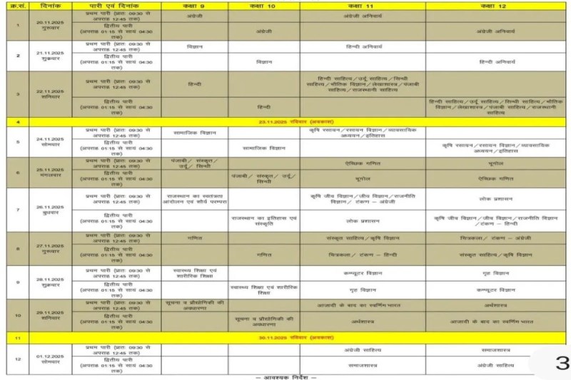 Time table of state level common half yearly examinations released