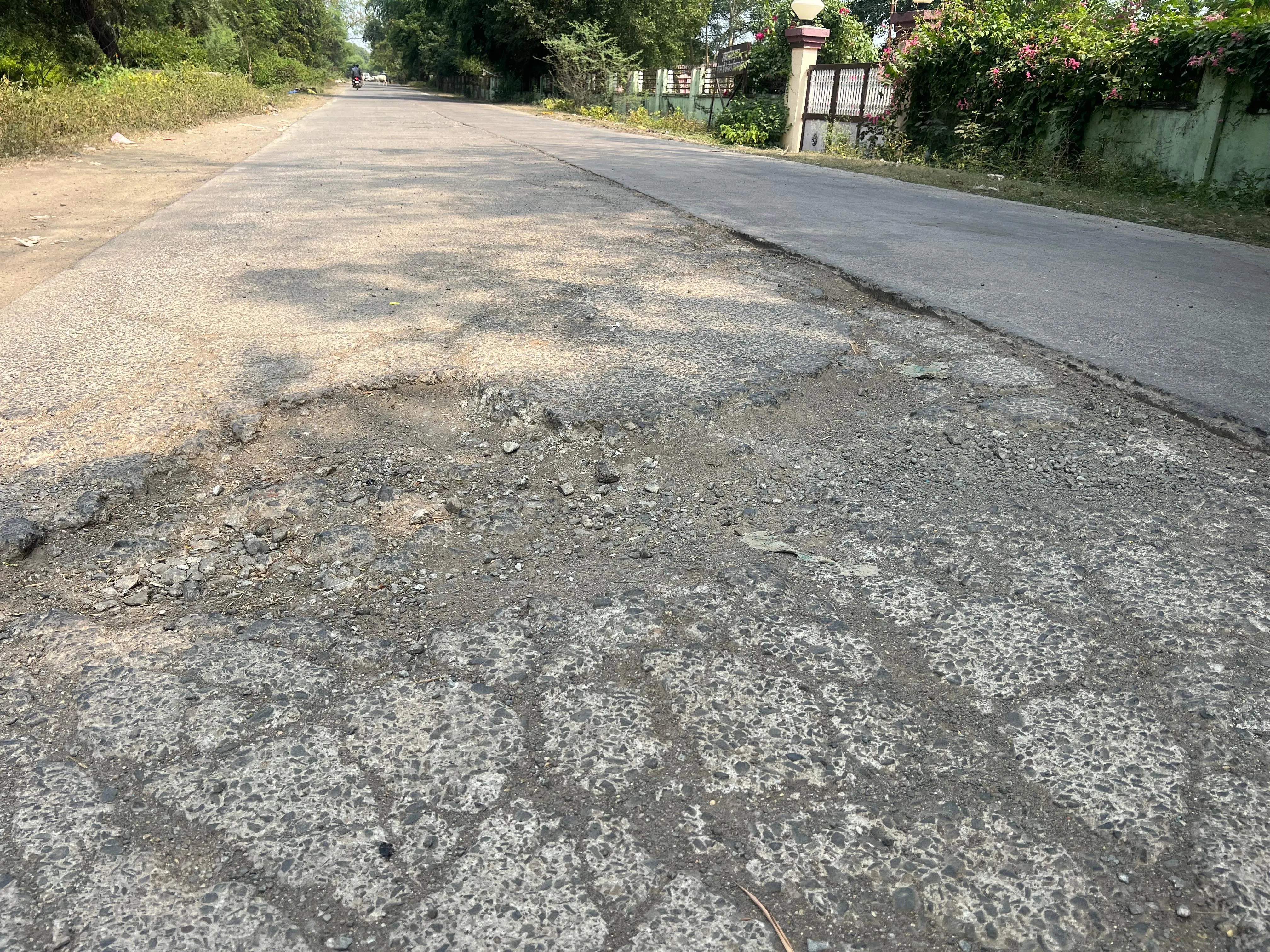 The road leading to the industrial area has potholes at every step, yet the authorities are not taking any action.