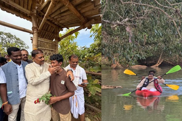 तीरथगढ़ में बांस की नाव पर रोमांच (फोटो सोर्स- DPR)
