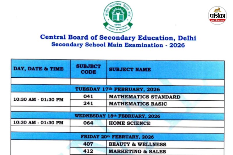 CBSE Date Sheet 2026 Released