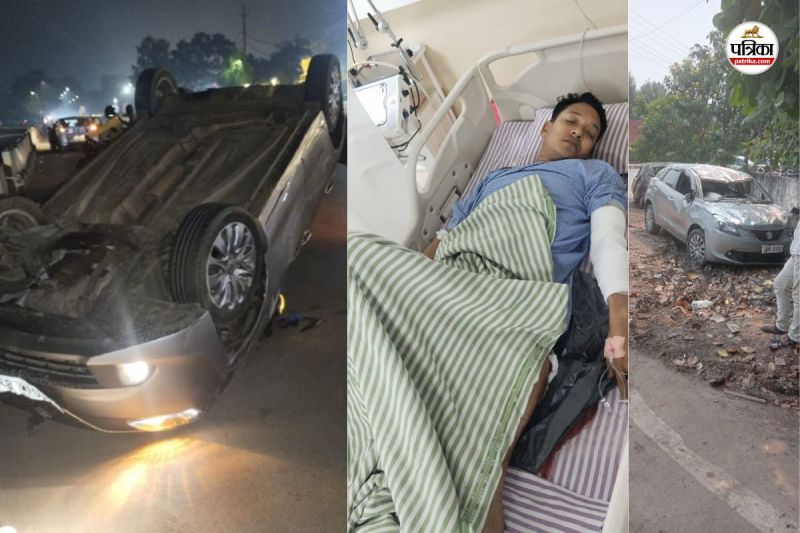 चेकिंग कर रहे सिपाही पर चढ़ाई कार (फोटो सोर्स- पत्रिका)