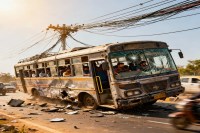 12 people injured 2 died on spot after bus came into contact with high tension power line