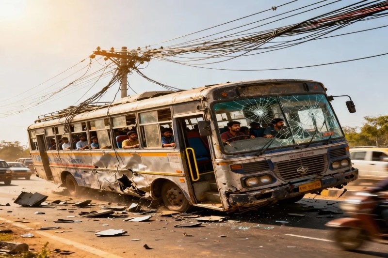 12 people injured 2 died on spot after bus came into contact with high tension power line