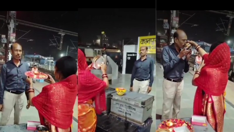 रेलवे स्टेशन पर करवा चौथ (फोटो सोर्स- 'X' कानपुर वीडियो ग्रैब)