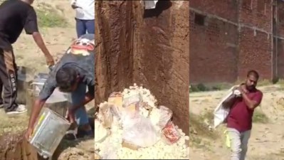 मिलावटी मिठाई पर बड़ी कार्रवाई (फोटो सोर्स- 'X' Kannauj वीडियो ग्रैब)