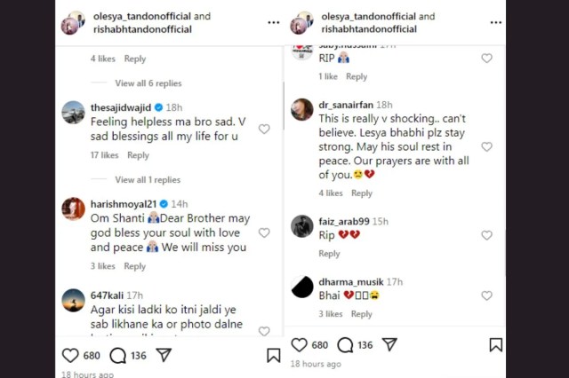 Rishabh Tandon Wife Olesya Nedobegova First Post After Singer Death