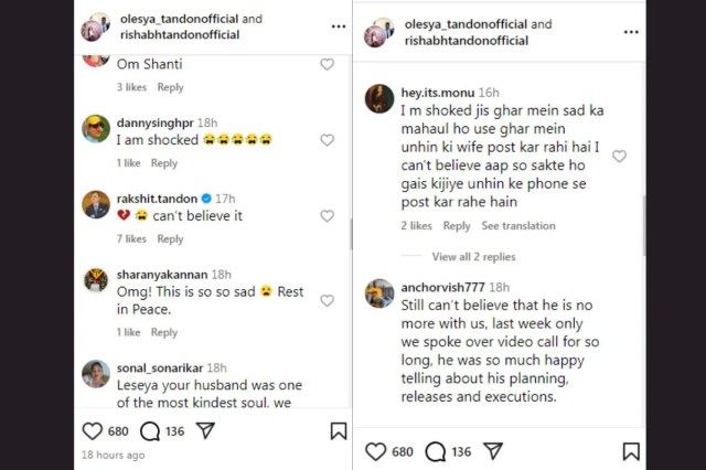 Rishabh Tandon Wife Olesya Nedobegova First Post After Singer Death