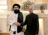 Indian External Affairs Minister S. Jaishankar with Afghanistan Foreign Minister Amir Khan Muttaqi