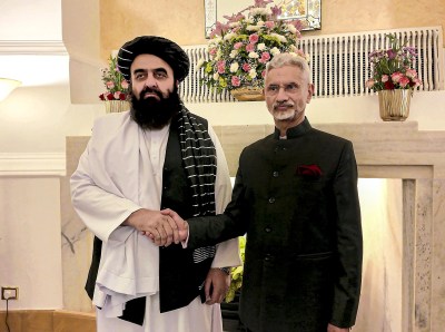 Indian External Affairs Minister S. Jaishankar with Afghanistan Foreign Minister Amir Khan Muttaqi