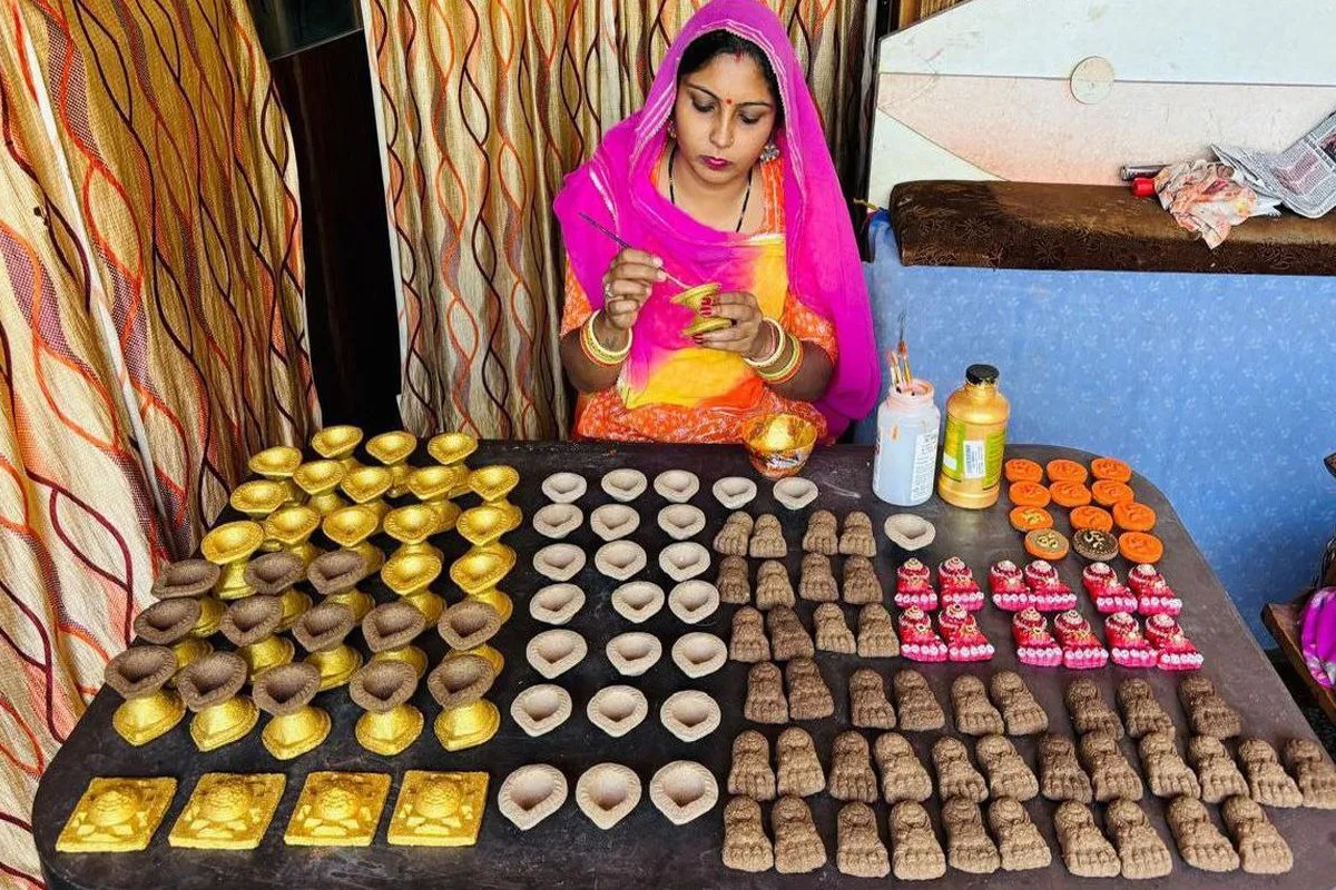 lamp made from cow dung