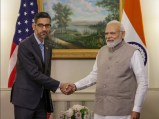Indian Prime Minister Narendra Modi with Google CEO Sundar Pichai