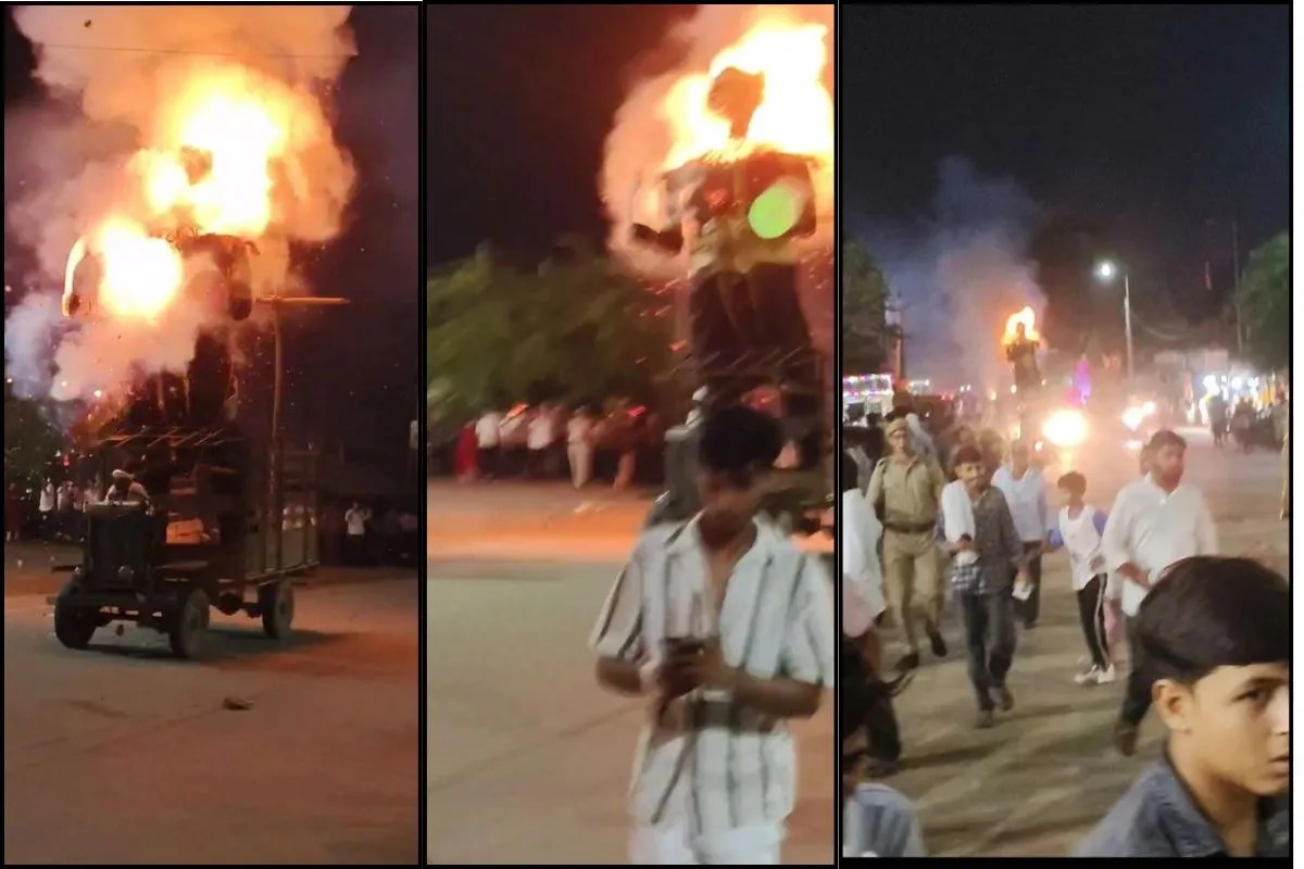 बीच सड़क ट्रैक्टर पर ही लग गई रावण को आग, धमाकों से फैली दहशत, जान बचाने भागे लोग…Video Viral | Patrika News | हिन्दी न्यूज