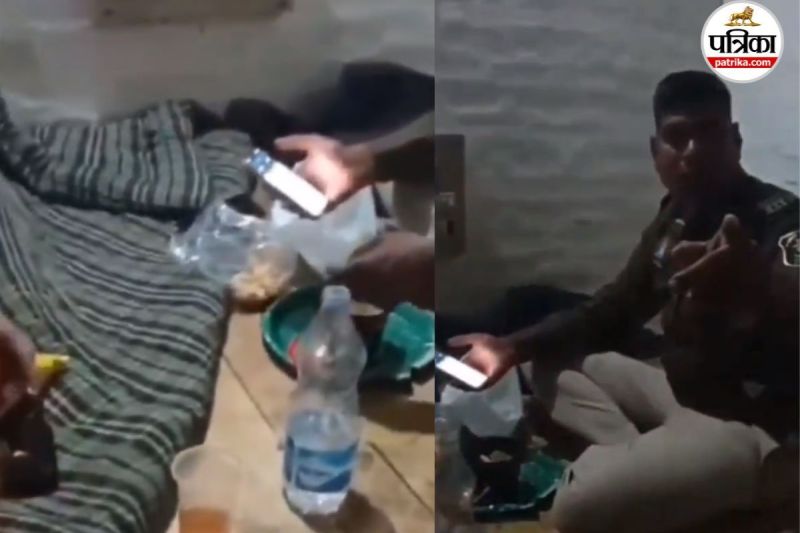 वर्दी में शराब पार्टी (फोटो सोर्स- पत्रिका)