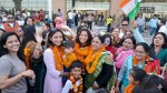 Cricketer Sneh Rana was given a grand welcome on her arrival in Dehradun on Saturday