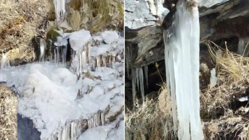 Due to the severe cold in Uttarakhand, rivers, streams and waterfalls have also started turning into ice (1)