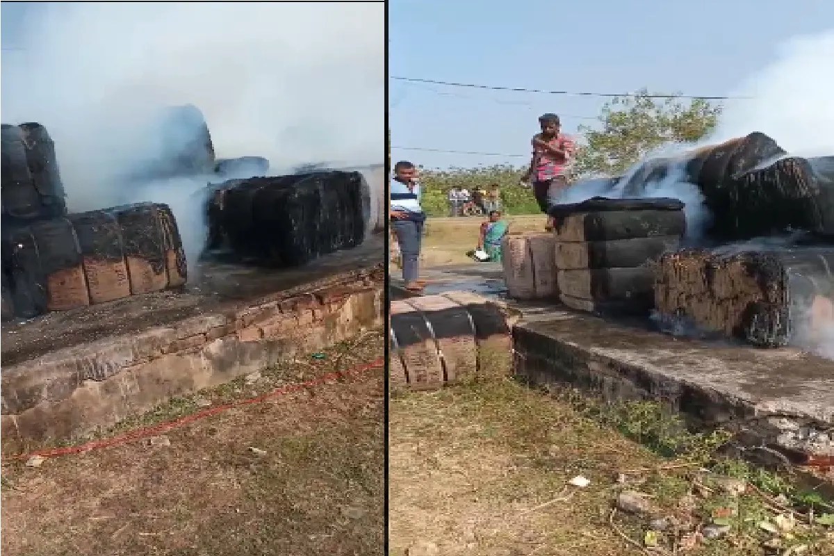 धान खरीदी केंद्र में लगी आग, सैकड़ों बारदाना खाक… जांच के सवालों में घिरा मामला, Video