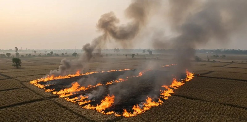 हनुमानगढ़: खेत में पराली जलाते किसान।