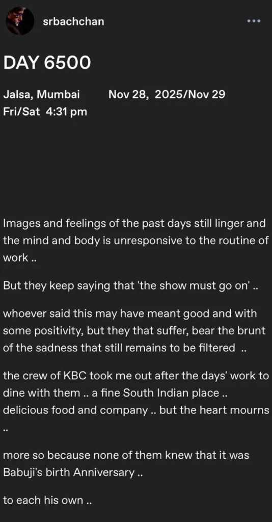 Amitabh Bachchan Tweet Dharmendra Death