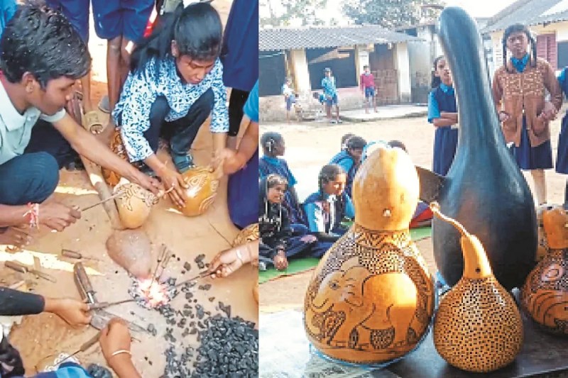 तुमा शिल्प से निखर रहा बच्चों का हुनर (photo source- Patrika)