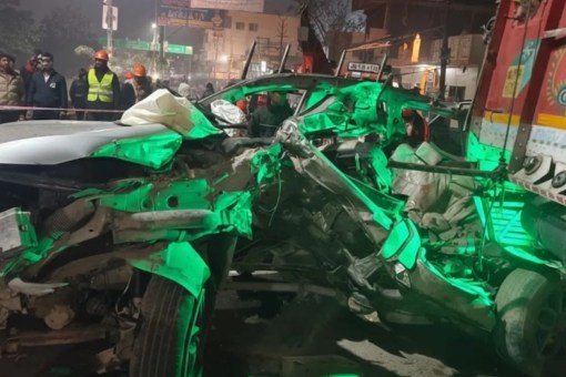 A speeding car collided with a parked truck in Rishikesh, resulting in the tragic death of four people