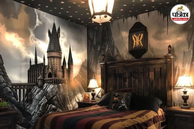Hogwarts themed hotel rooms interior,  Wizarding World hotel Europe.
