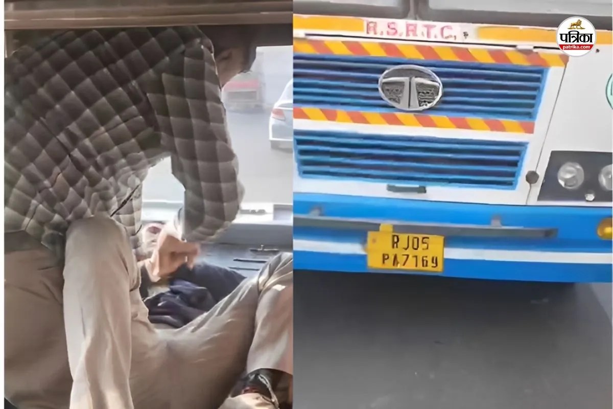 रोडवेज बस में यात्री से मारपीट करता कंडक्टर, पत्रिका फोटो