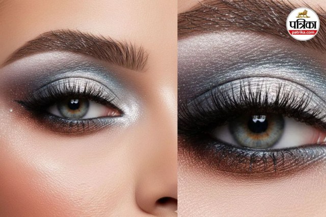 Frosty metallic silver eye shadow look, Shimmer champagne. eyeshadow,