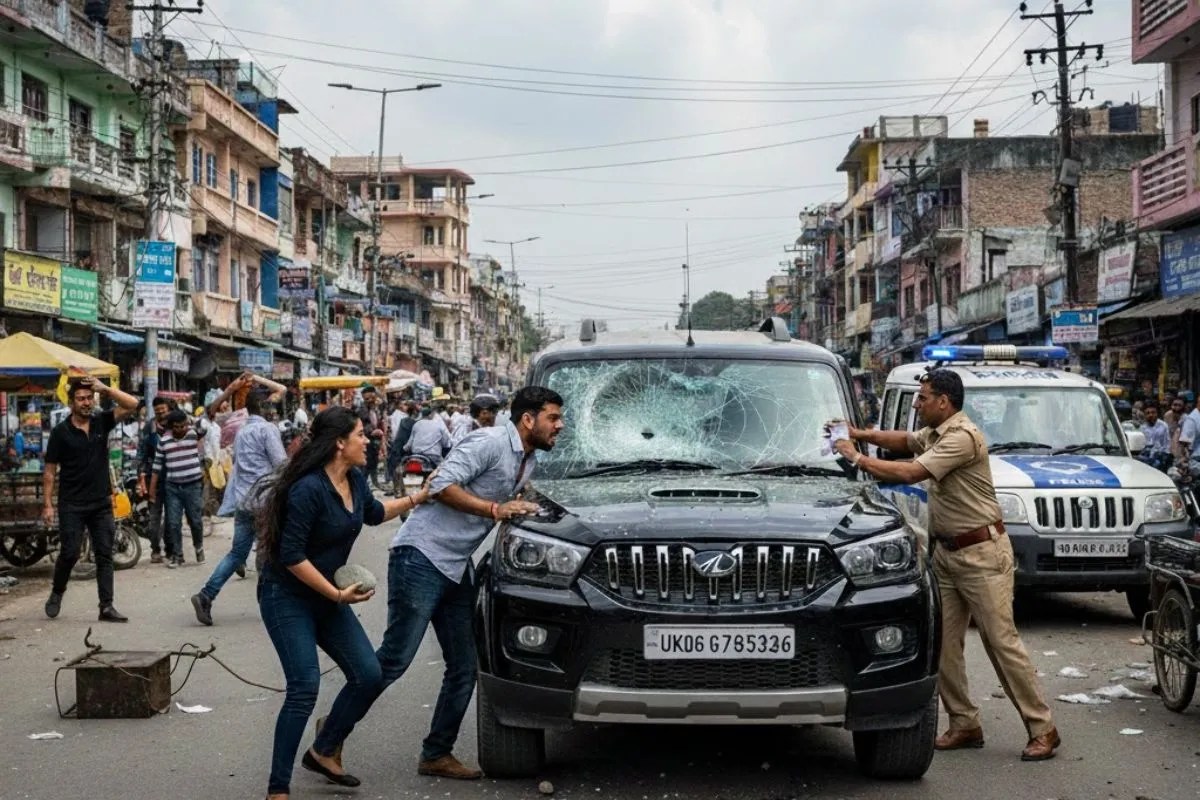 In Haldwani, Uttarakhand, a couple created a scene in the middle of the road. The girlfriend also threw stones at her boyfriend's car