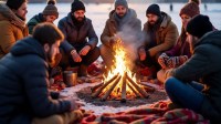 कड़ाके की ठंड में आग का सहारा (फोटो सोर्स- मेटा एआई)