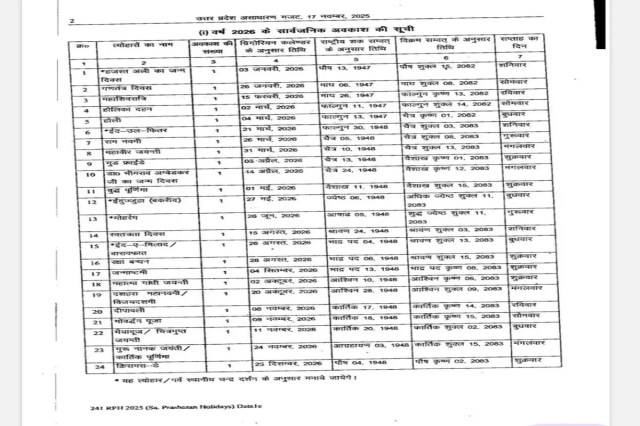 2026  Public Holiday Schedule