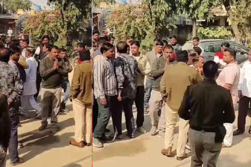 traders dispute bjp leader folds hands before policeman mp news