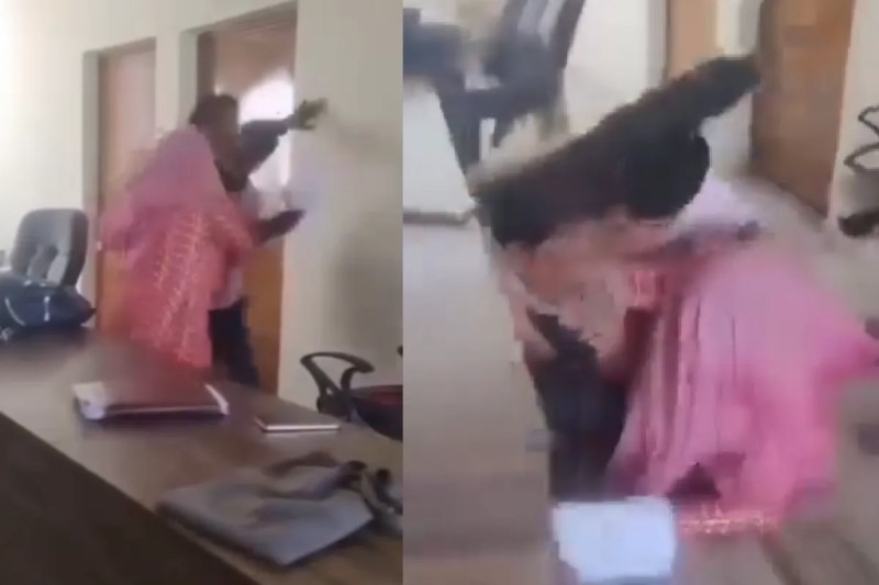 panchayat secretary female deputy sarpanch slapped video viral mp news