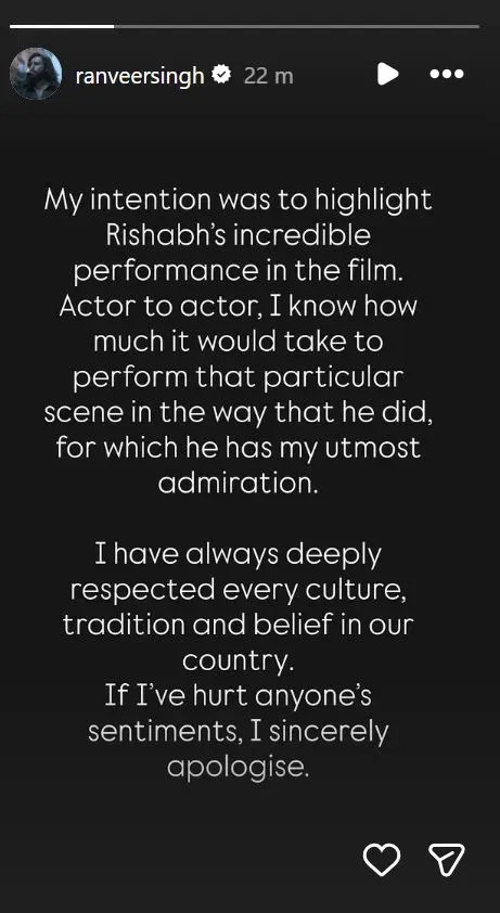 Ranveer Singh Apologies
