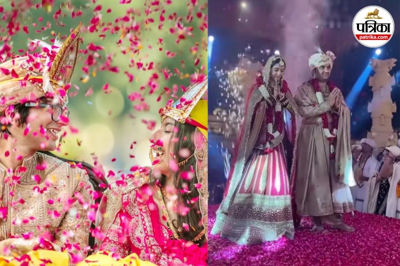 varmal theme, rose petal shower varmala