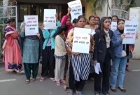 Young women protest against Youth Congress leader alleging rape