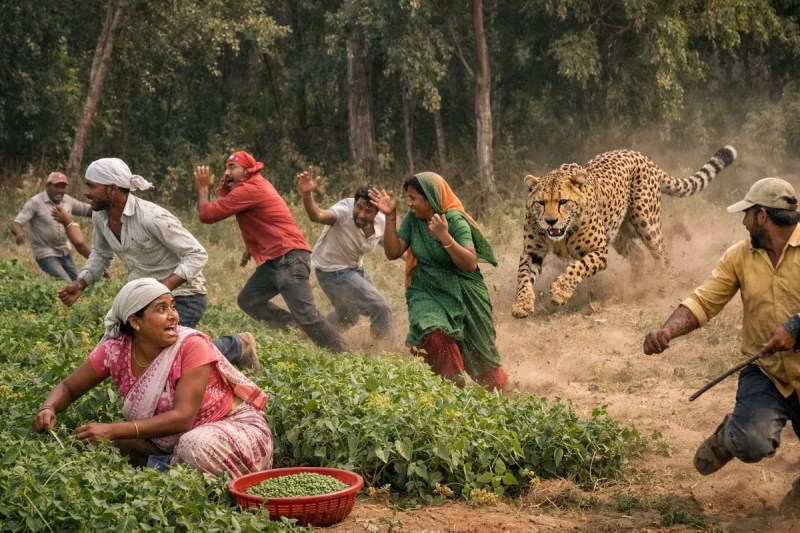 . पनिहार क्षेत्र के जंगल से सटे खेत में मंगलवार सुबह मटर तोड़ रहे मजदूरों के बीच अचानक एक चीता आ पहुंचा। चीते को देखते ही खेत में काम कर रहे मजदूर घबरा गए और अफरा-तफरी मच गई।