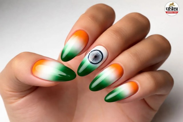 Ashoka Chakra nail paint style, Gradient tricolor Republic Day nails