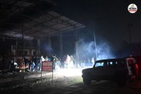 Bharatpur dilapidated crematorium car headlights light conducted using funeral