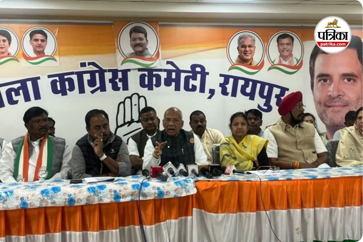 कांग्रेस ने प्रदेशभर में की पत्रकारवार्ता (photo source- Patrika)