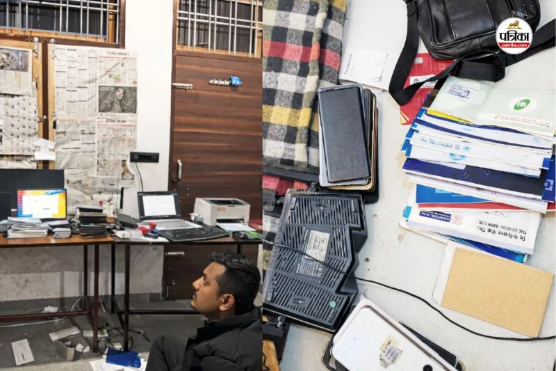 रामनगरिया फर्जी कॉल सेंटर से बरामद उपकरण, पत्रिका फोटो