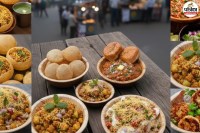 Healthy Indian street food platter, Aloo tikki with dahi and sprouts, Chana chaat with lemon and herbs