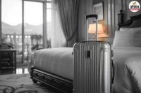 Hotel room safety tips, Luggage in hotel bathroom, Safest place for suitcase