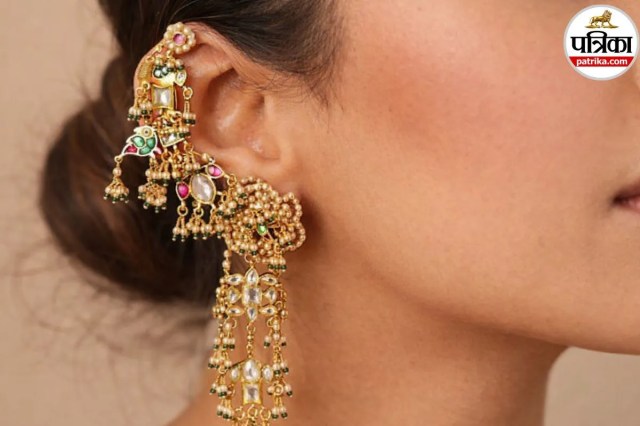 Modern sculptural gold wedding jewellery, Floral metalwork statement earrings