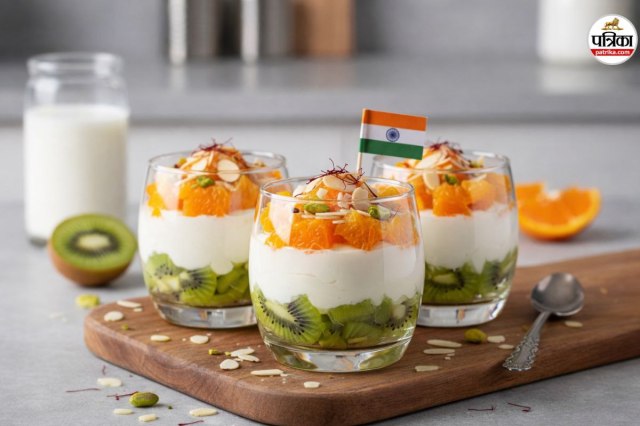 Healthy Tricolour fruit truffle with kiwi and orange layers