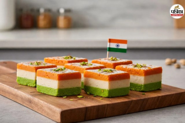 Saffron, white, and green Indian fudge (Barfi) slices