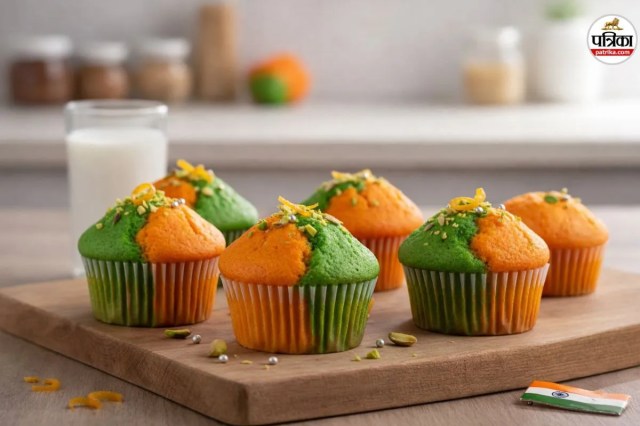 Fluffy orange, white, and green muffins for kids